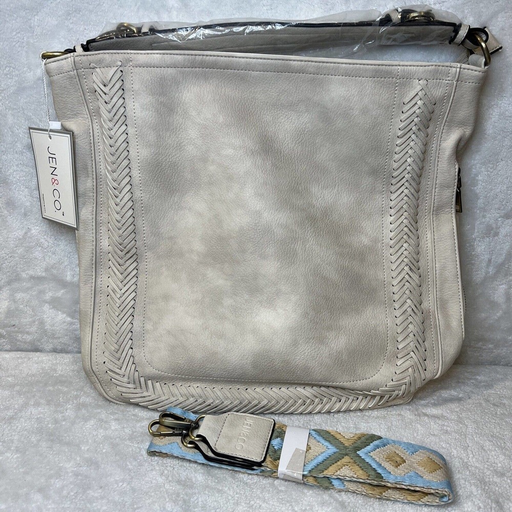 Jen & Co, Aris Whipstitch Hobo/Crossbody Guitar Strap, Cream. Vegan Leather NWT